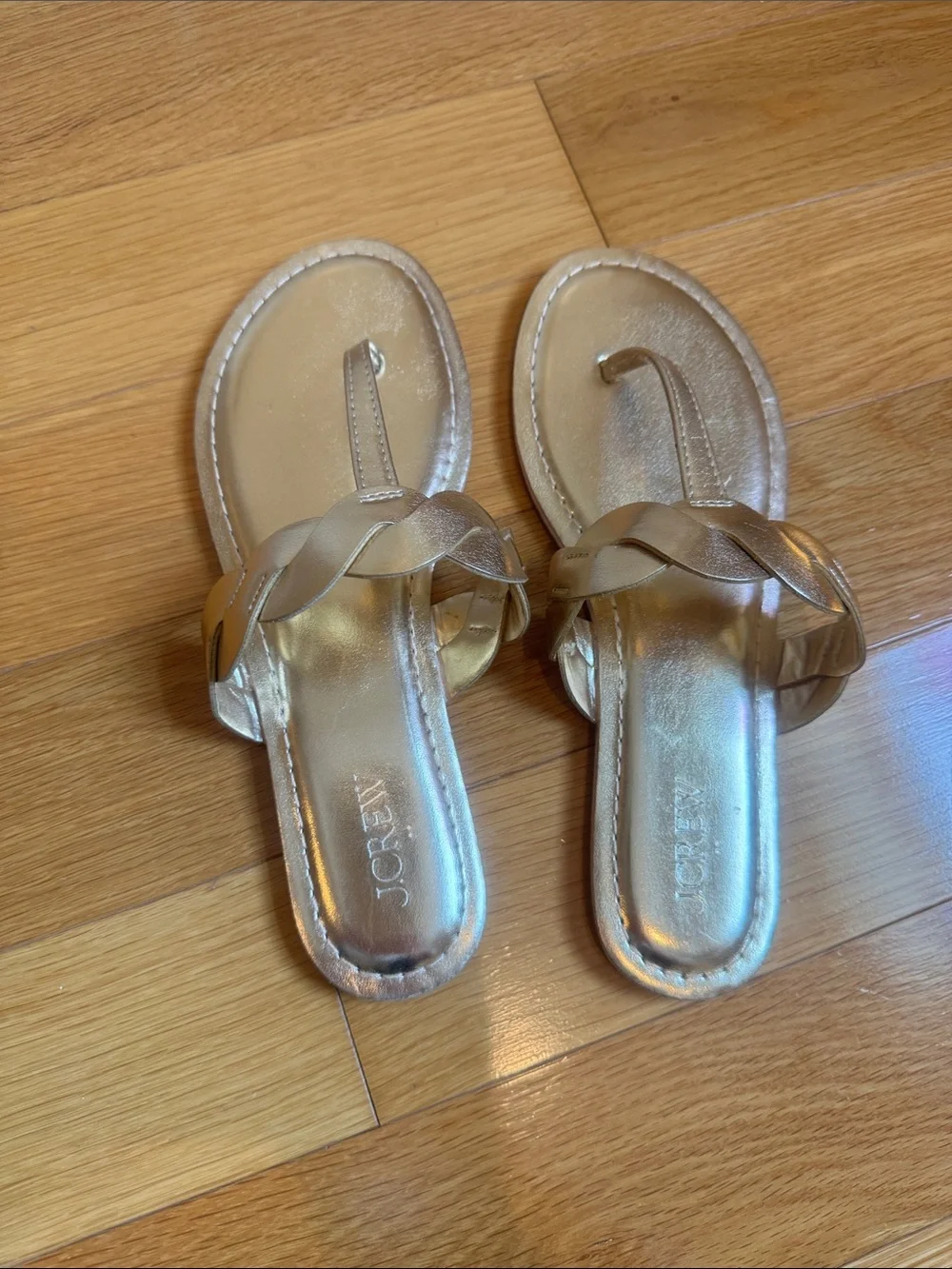 Women’s Jcrew Metallic Gold Braided Thong Sandals size 7